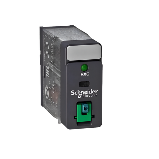 Schneider RXG Series Interface Relay RXG22BD, RXG23BD, RXG12BD with Test Button – 24VDC, 8-Foot Base Relay