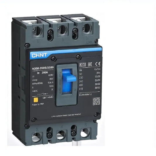 CHiNT NXM MCCB Circuit Breaker - 20A to 250A, 3P/4P, Models NXM-125S/3300 & NXM-250S