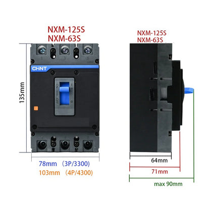 CHiNT NXM MCCB Circuit Breaker - 20A to 250A, 3P/4P, Models NXM-125S/3300 & NXM-250S